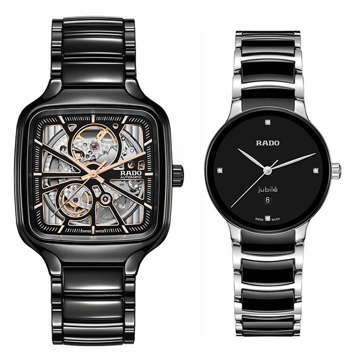 COMBO-RADO R27086162 True Square Automatic Open Heart Unisex Watch & Rado Centrix Black Women Watch